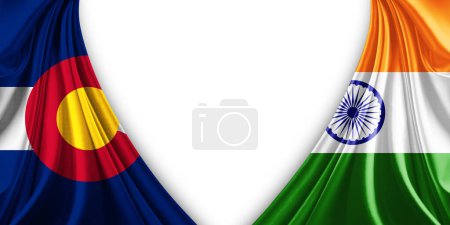 Téléchargez les photos : Drapeau du Colorado et drapeau de l'Inde en soie et fond blanc illustration 3d. - en image libre de droit