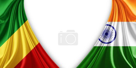 Foto de Bandera de la República del Congo y bandera de la India de seda y fondo blanco-3d ilustración - Imagen libre de derechos