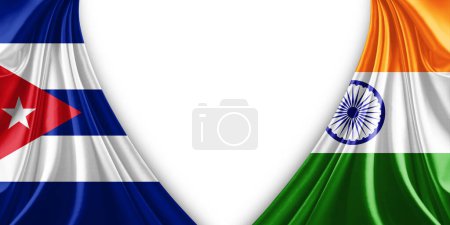 Photo for Cuba flag and India flag of silk and white background-3d illustration - Royalty Free Image