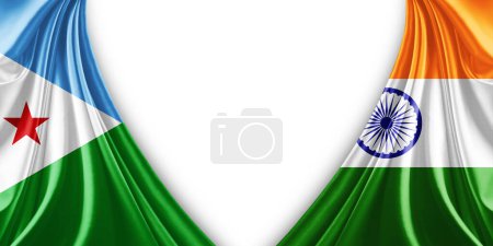 Photo for Djibouti flag and India flag of silk and white background-3d illustration. - Royalty Free Image