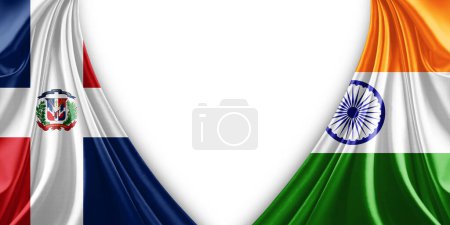 Téléchargez les photos : Drapeau de la République dominicaine et drapeau de l'Inde en soie et fond blanc illustration 3d - en image libre de droit