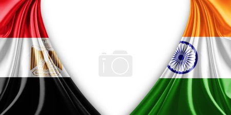 Foto de Bandera de Egipto y bandera de la India de seda y fondo blanco-3d ilustración - Imagen libre de derechos