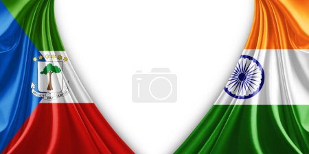 Foto de Bandera de Guinea Ecuatorial y Bandera de la India de seda y fondo blanco-3d ilustración. - Imagen libre de derechos