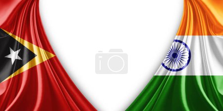 Foto de Bandera de Timor Oriental y Bandera de la India de seda y fondo blanco-3d ilustración. - Imagen libre de derechos