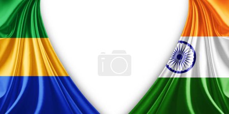 Téléchargez les photos : Drapeau du Gabon et drapeau de l'Inde en soie et fond blanc illustration 3d - en image libre de droit