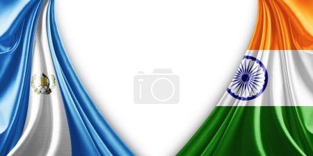Téléchargez les photos : Drapeau du Guatemala et drapeau de l'Inde en soie et fond blanc illustration 3d - en image libre de droit