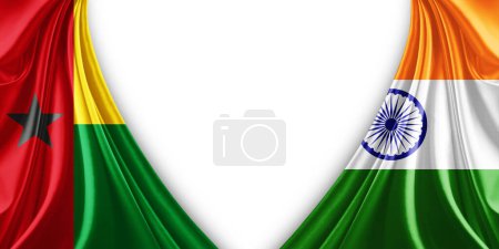 Photo for Guinea Bissau flag and India flag of silk and white background-3d illustration - Royalty Free Image
