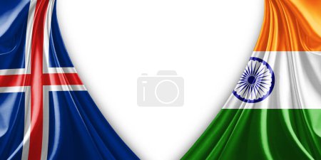Foto de Bandera de Islandia y bandera de la India de seda y fondo blanco-3d ilustración - Imagen libre de derechos