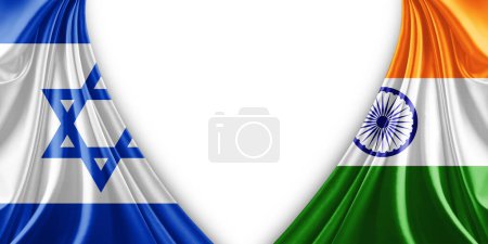 Foto de Bandera de Israel y bandera de la India de seda y fondo blanco-3d ilustración - Imagen libre de derechos