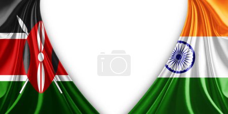 Foto de Bandera de Kenia e India Bandera de seda y fondo blanco-3d ilustración - Imagen libre de derechos