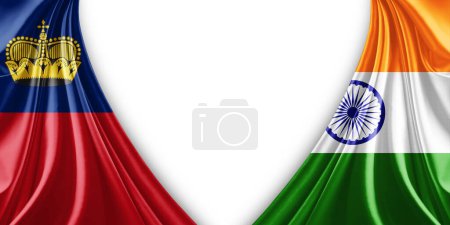 Téléchargez les photos : Drapeau du Liechtenstein et drapeau de l'Inde en soie et fond blanc illustration 3d - en image libre de droit