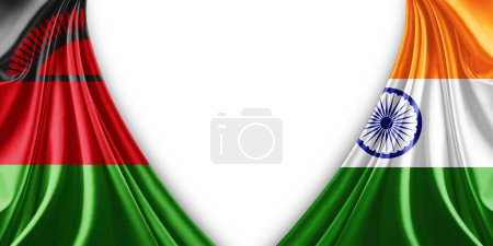 Photo for Malawi flag and India flag of silk and white background-3d illustration - Royalty Free Image