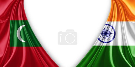 Photo for Maldives flag and India flag of silk and white background-3d illustration - Royalty Free Image