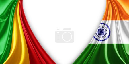 Foto de Bandera de Malí y Bandera de la India de seda y fondo blanco-3d ilustración - Imagen libre de derechos
