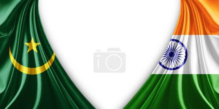 Téléchargez les photos : Drapeau Mauritanie et Inde drapeau de soie et fond blanc-illustration 3d - en image libre de droit