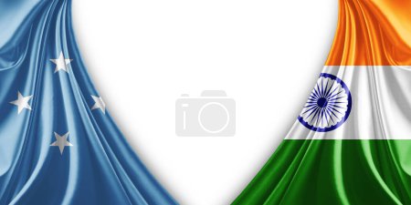 Foto de Bandera de Micronesia y Bandera de la India de seda y fondo blanco-3d ilustración - Imagen libre de derechos