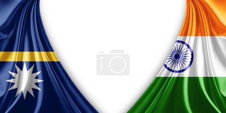 Foto de Bandera de Nauru y bandera de la India de seda y fondo blanco-3d ilustración - Imagen libre de derechos