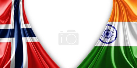 Foto de Bandera de Noruega e India Bandera de seda y fondo blanco-3d ilustración - Imagen libre de derechos