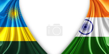 Téléchargez les photos : Drapeau du Rwanda et drapeau de l'Inde en soie et fond blanc illustration 3d - en image libre de droit
