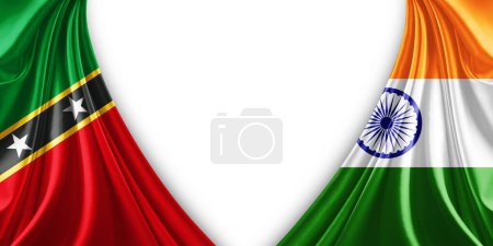 Foto de Bandera de San Cristóbal y Nieves y bandera de la India de seda y fondo blanco-3d ilustración - Imagen libre de derechos