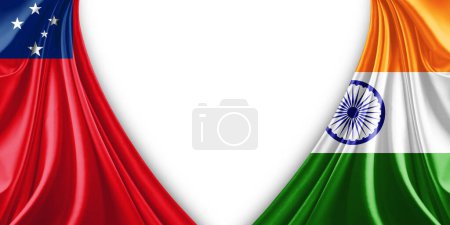 Foto de Bandera de Samoa y Bandera de la India de seda y fondo blanco-3d ilustración - Imagen libre de derechos