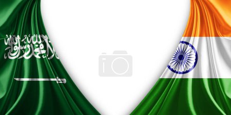 Foto de Bandera de Arabia Saudita e India Bandera de seda y fondo blanco-3d ilustración - Imagen libre de derechos