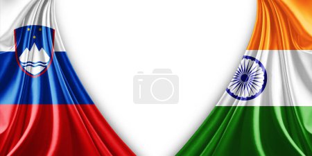 Foto de Bandera de Eslovenia e India Bandera de seda y fondo blanco-3d ilustración - Imagen libre de derechos