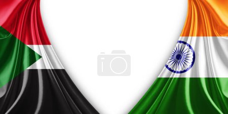 Téléchargez les photos : Drapeau du Soudan et drapeau de l'Inde en soie et fond blanc illustration 3d - en image libre de droit