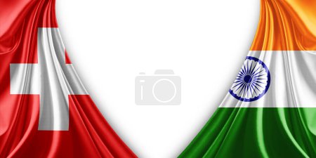 Foto de Bandera de Suiza e India Bandera de seda y fondo blanco-3d ilustración - Imagen libre de derechos
