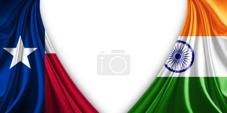 Foto de Bandera de texas y bandera de la India de seda y fondo blanco-3d ilustración - Imagen libre de derechos