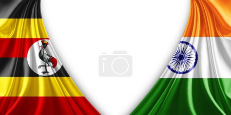Photo for Uganda flag and India flag of silk and white background-3d illustration - Royalty Free Image