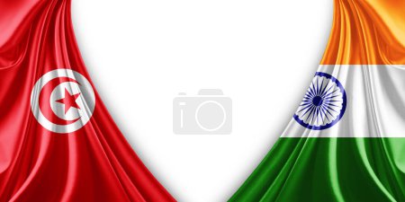 Photo for Tunisia flag and India flag of silk and white background-3d illustration - Royalty Free Image