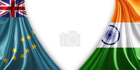 Photo for Tuvalu flag and India flag of silk and white background-3d illustration - Royalty Free Image