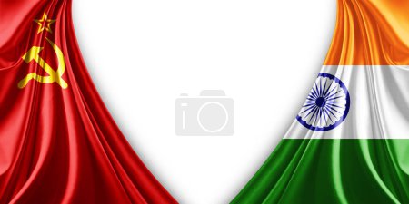Foto de Bandera Ussr y bandera de la India de seda y fondo blanco-3d ilustración - Imagen libre de derechos