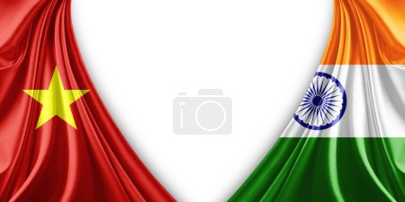Foto de Bandera de Vietnam y bandera de la India de seda y fondo blanco-3d ilustración - Imagen libre de derechos