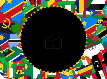 Téléchargez les photos : Drapeau de l'Union africaine avec carte et drapeaux en arrière-plan - illustration 3D - en image libre de droit