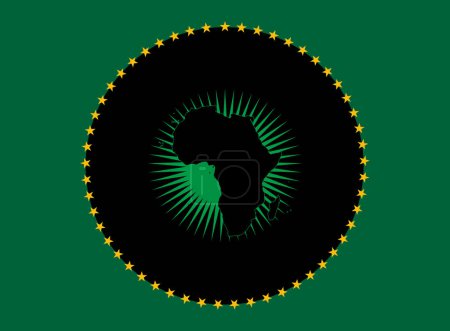 Téléchargez les photos : Drapeau de l'Union africaine avec carte et drapeaux sur fond vert - illustration 3D - en image libre de droit