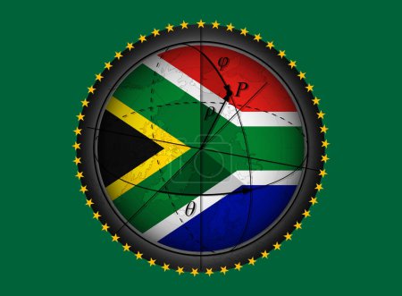 Téléchargez les photos : Drapeau de l'Afrique du Sud et de l'Union africaine avec carte sur fond vert, illustration 3D - en image libre de droit