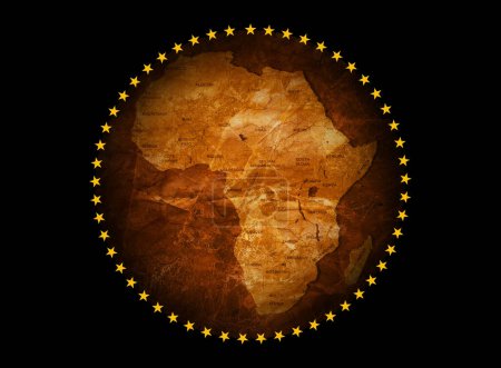 Photo for African Union flag with world map on black background - 3D illustration - Royalty Free Image