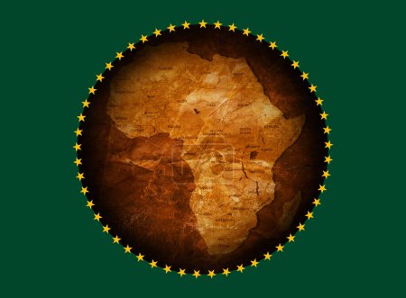 Photo for African Union flag with world map on green background - 3D illustration - Royalty Free Image