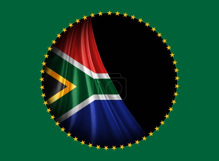 Photo for South Africa and African Union flag on green background, 3D illustration - Royalty Free Image