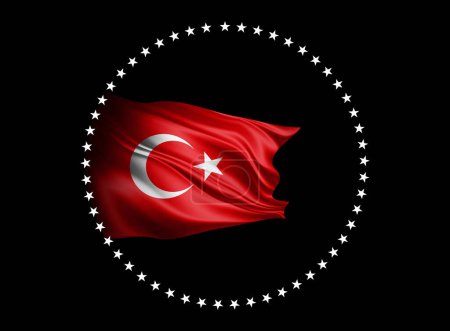 Foto de Bandera de Turquía de seda y fondo negro-3D ilustración - Imagen libre de derechos