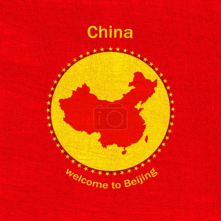 Téléchargez les photos : Chine drapeau, carte, bienvenue à Pékin et arrière-plan rouge illustration 3D - en image libre de droit