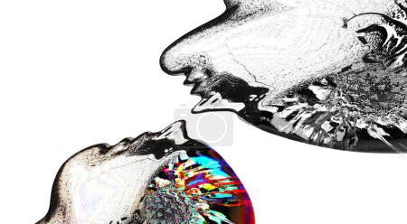 Téléchargez les photos : Tête humaine colorée avec cerveau abstrait et fond noir illustration 3D - en image libre de droit