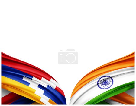 Foto de Bandera Artsaj y bandera de la India de seda y fondo blanco - Ilustración 3D - Imagen libre de derechos
