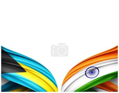 Foto de Bandera de Bahamas y bandera de la India de seda y fondo blanco - Ilustración 3D - Imagen libre de derechos