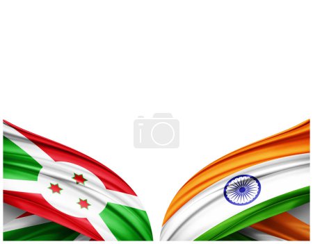 Foto de Bandera de Burundi y bandera de la India de seda y fondo blanco - Ilustración 3D - Imagen libre de derechos
