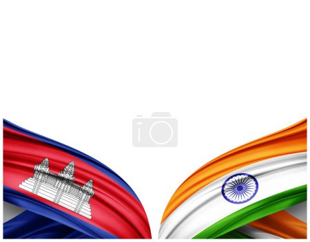 Photo for Cambodia flag and India flag of silk and white background - 3D illustration - Royalty Free Image