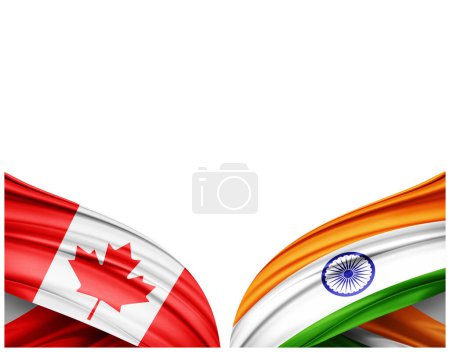 Foto de Bandera de Canadá y bandera de la India de seda y fondo blanco - Ilustración 3D - Imagen libre de derechos