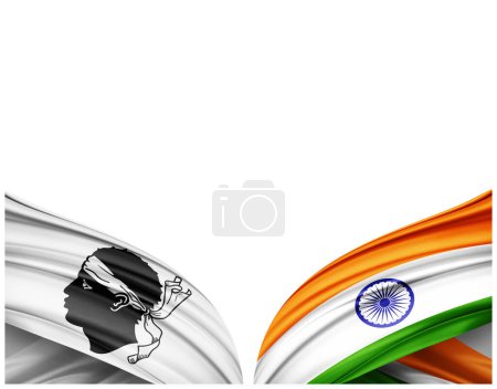 Foto de Bandera de Córcega y bandera de la India de seda y fondo blanco - Ilustración 3D - Imagen libre de derechos